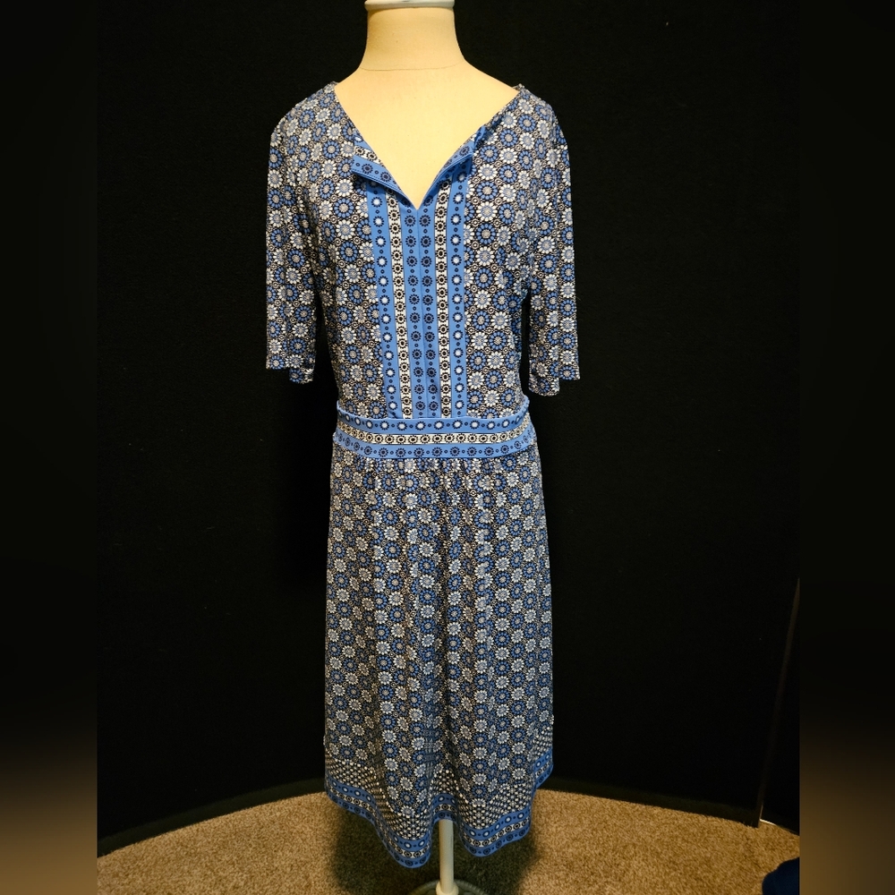 Talbots Blue and White Patterned Midi Dress